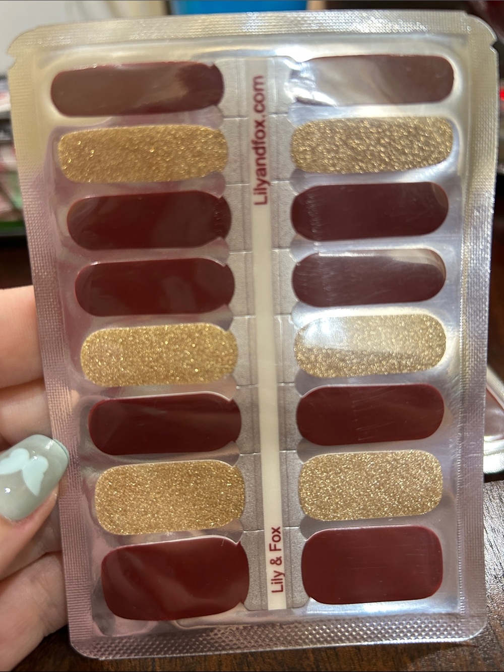 Lily and Fox Burgundy and Gold Glitter Nail Wrap Set of Two